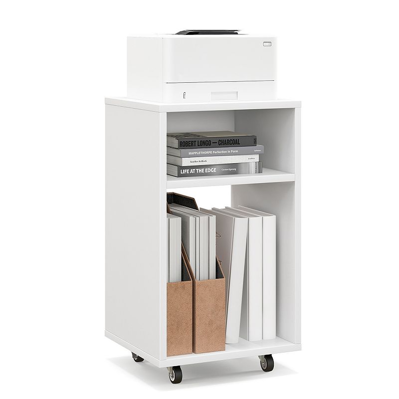 Mobile File Cabinet Wooden Printer Stand Vertical Storage Organizer - White