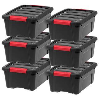 12 qt. Plastic Storage Bin with Lid in Black (6-Pack) bin-180