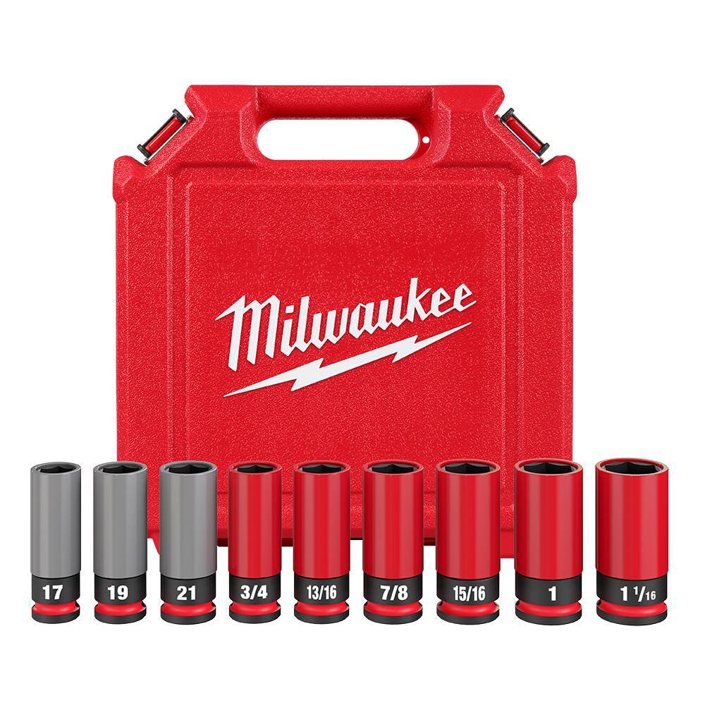 MW SHOCKWAVE Impact-Duty 12 in. Drive Deep SAE  Metric Lug Nut Impact Socket Set (9-Piece) 49-66-7832