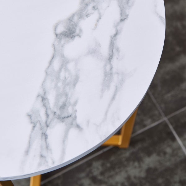 Side Table/End Table with Marble Color Table Top and X-shaped Metal Frame