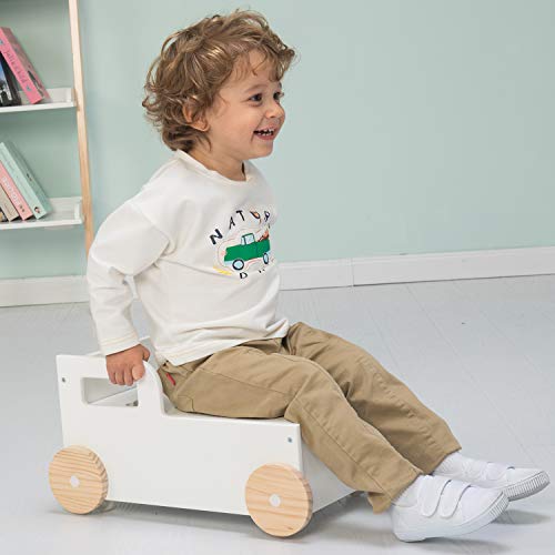 Crown Children 2-in-1 Baby Learning Walker Wooden Strollers with Blocks - Toddler Baby Push Walker Toys with Wheels for Girls Boys 1-3 Years Old, Wagon Toy walkers Sturdy Construction (Building Block)