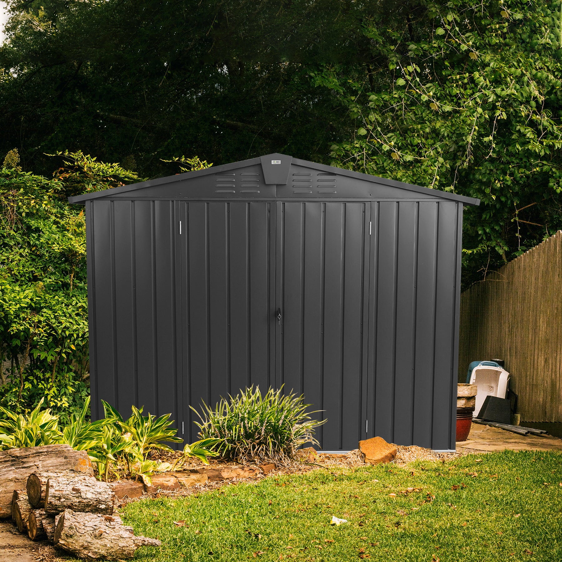 Domi Outdoor Storage Shed 8.2'x 6.2', Metal Garden Shed for Bike, Trash Can, Tools, Lawn Mowers, Pool Toys, Galvanized Steel Outdoor Storage Cabinet with Lockable Door for Backyard, Patio, Lawn