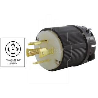 AC WORKS NEMA L21-30P 30 Amp 3-Phase 120208-Volt 3PY 5-Wire Locking Male Plug with UL C-UL Approval ASL2130P-BK