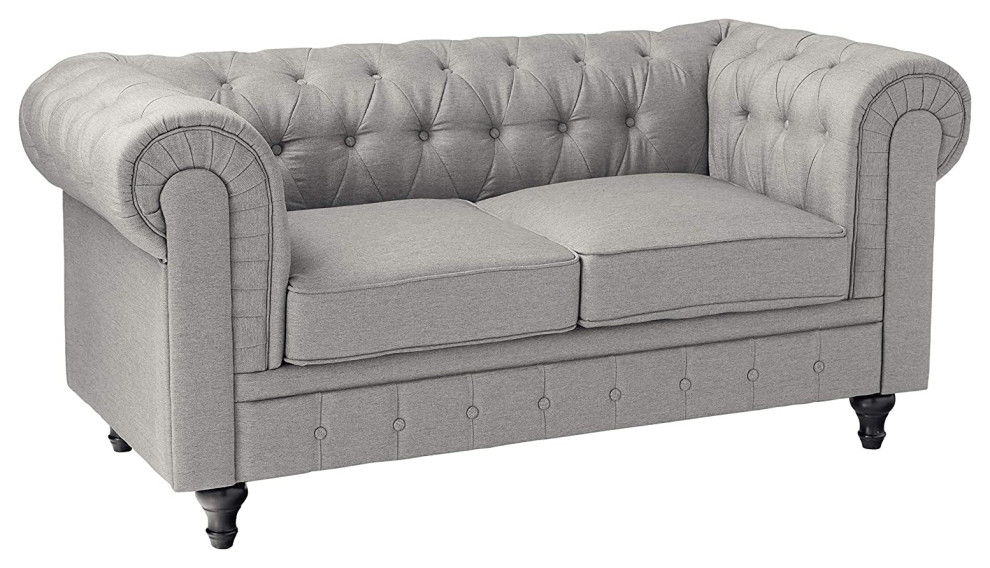 Traditional Elegant Loveseat  Rolled Arms  ampButton Tufting   Traditional   Loveseats   by Decor Love  Houzz