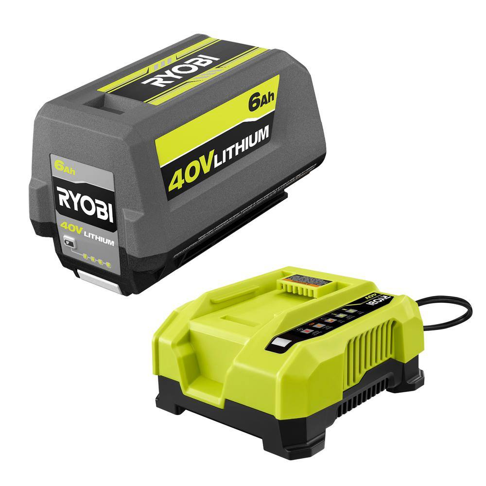 RYOBI 40V Lithium-Ion 6.0 Ah High Capacity Battery and Rapid Charger Kit OP40602-06