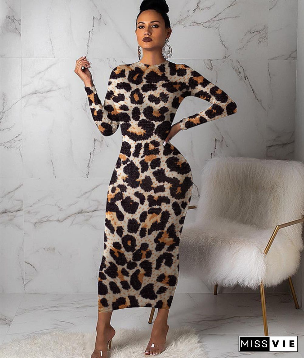 Stylish Leopard Print Skinny Ankle-length Maxi Dress