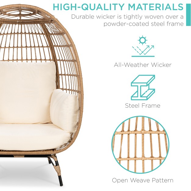 Best Choice Products Wicker Egg Chair Oversized Indoor Outdoor Patio Lounger W Steel Frame 440lb Capacity