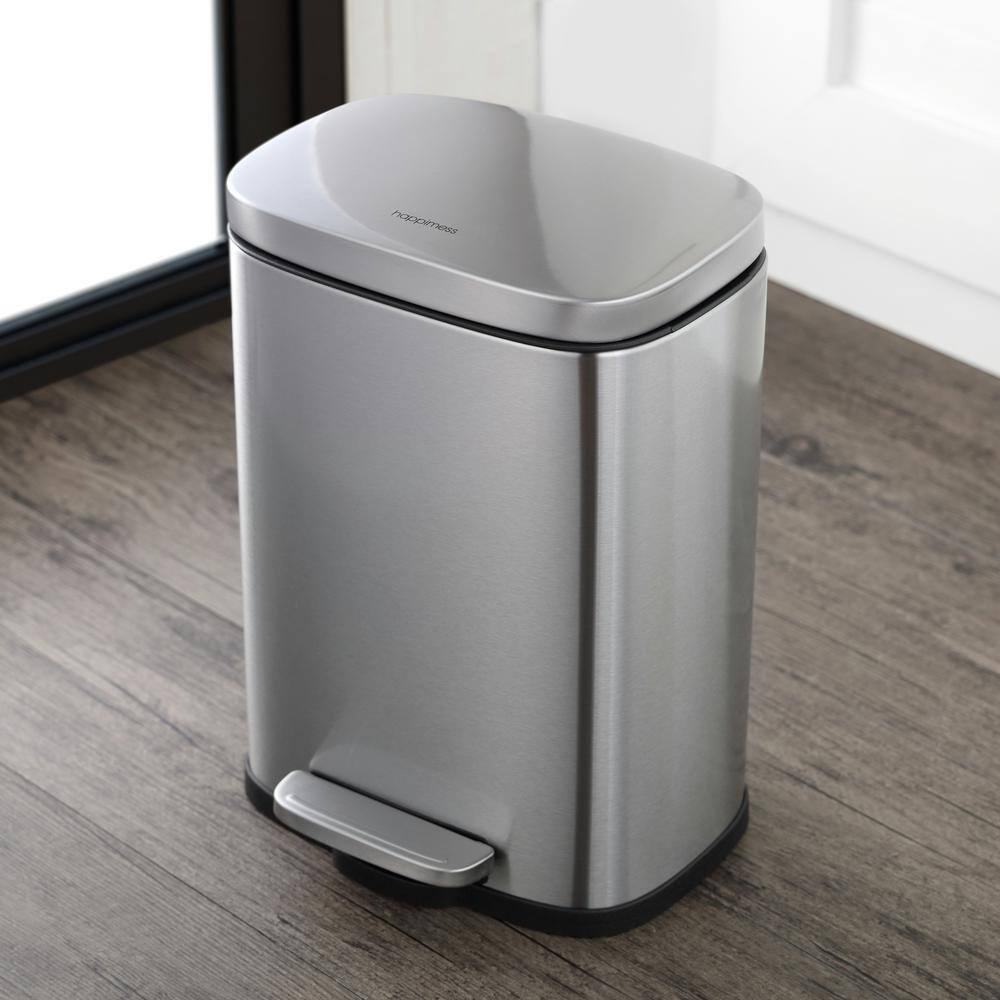 happimess Connor Rectangular 13 Gal. Stainless Steel Trash Can with Soft-Close Lid and Free Mini Trash Can HPM1006A