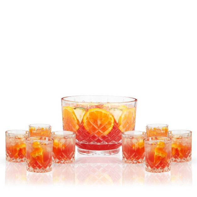 Viski Admiral Punch Bowl Set With 8 Tumblers Cut Crystal Cocktail Party Serveware Dishwasher Safe 2 5 Gallons 9 Oz Glasses Set Of 9 Clear Finish