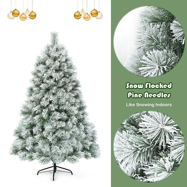 Costway 6ft or 7ft Premium Hinged Artificial Christmas Tree Snowy Pine