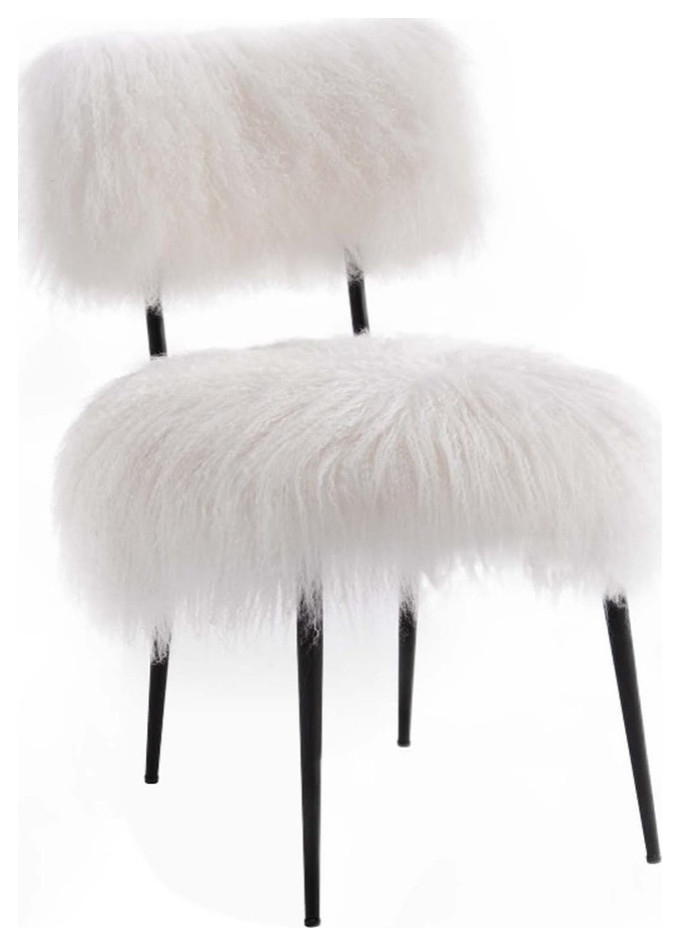 Modway Skylar Modern Upholstered Sheepskin  ampMetal Chair in White/Black   Midcentury   Armchairs And Accent Chairs   by Homesquare  Houzz