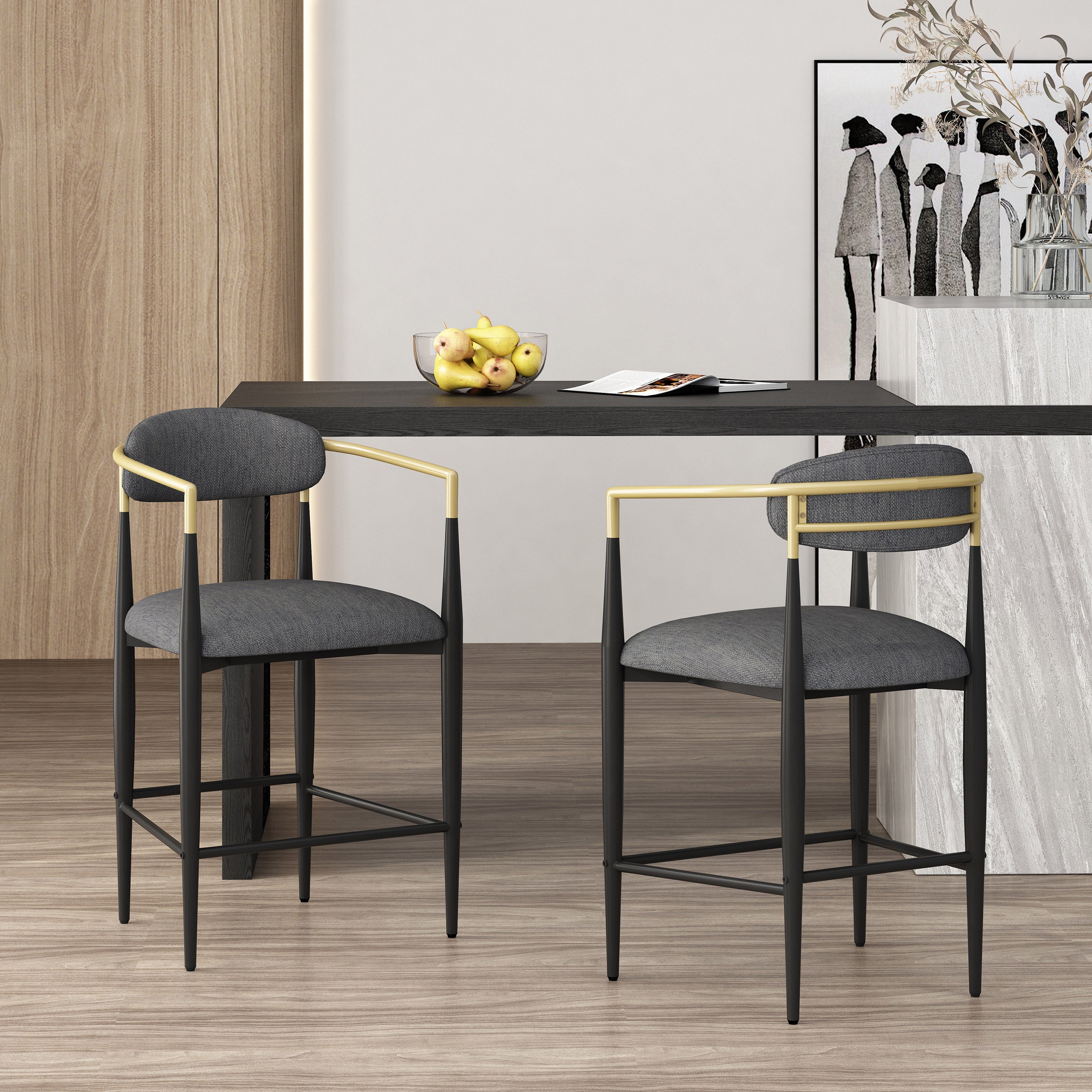 Camas Modern Fabric Upholstered Iron 25 Inch Counter Stools, Set of 2