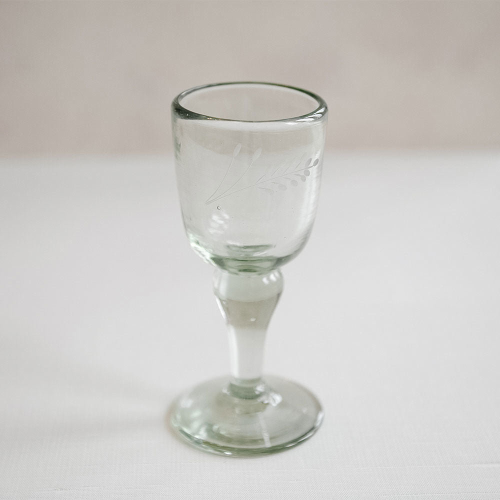 Hand-etched Floral Wine Glass