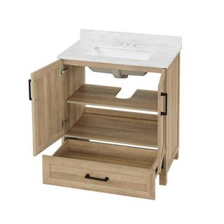 Glacier Bay Tobana 30 in. W x 19 in. D x 34.50 in. H Bath Vanity in Weathered Tan with White Cultured Marble Top Tobana 30NO