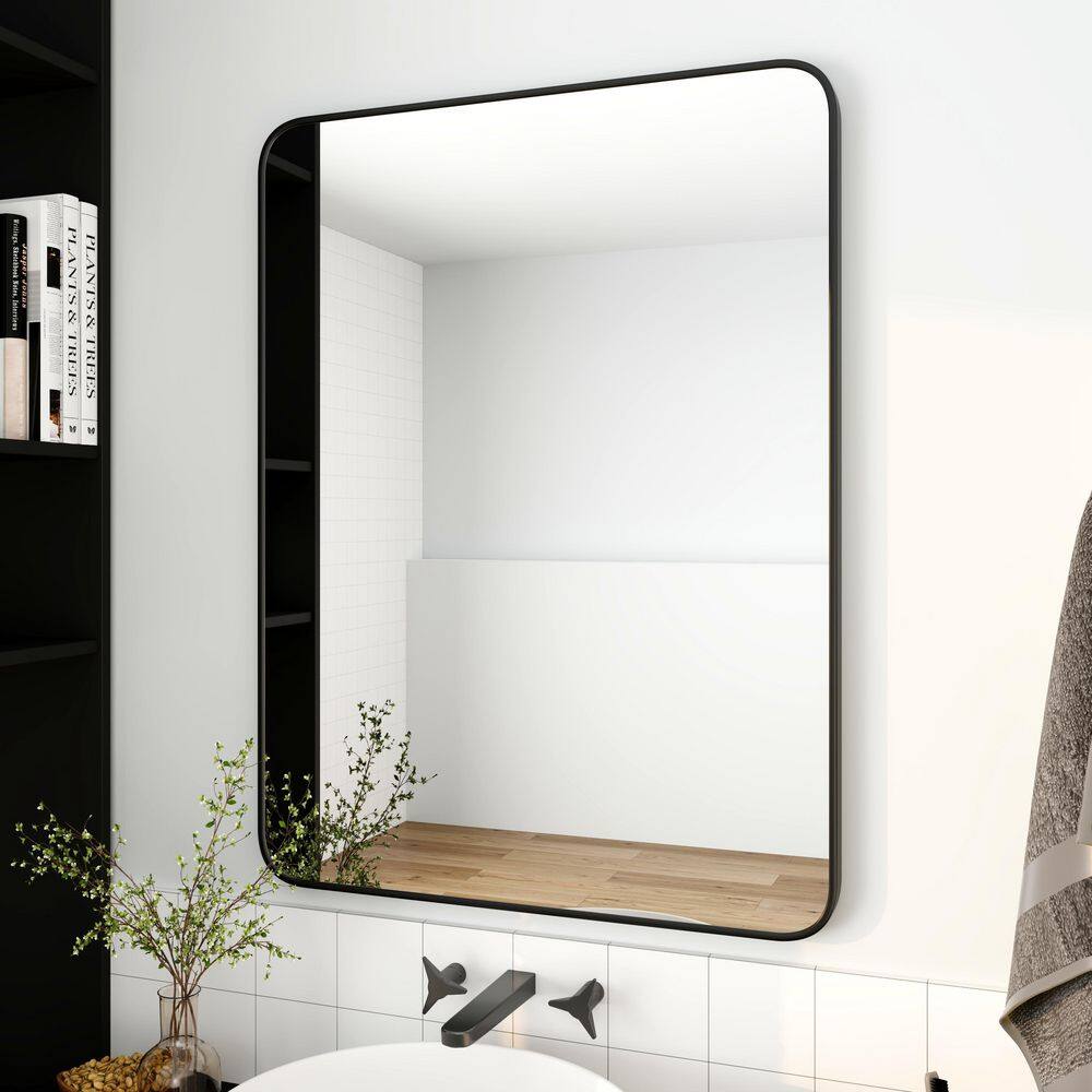 ARTCHIRLY 24 in. W x 32 in. H Rectangular Metal Framed Wall Bathroom Vanity Mirror in Matte Black BMC0032432MB