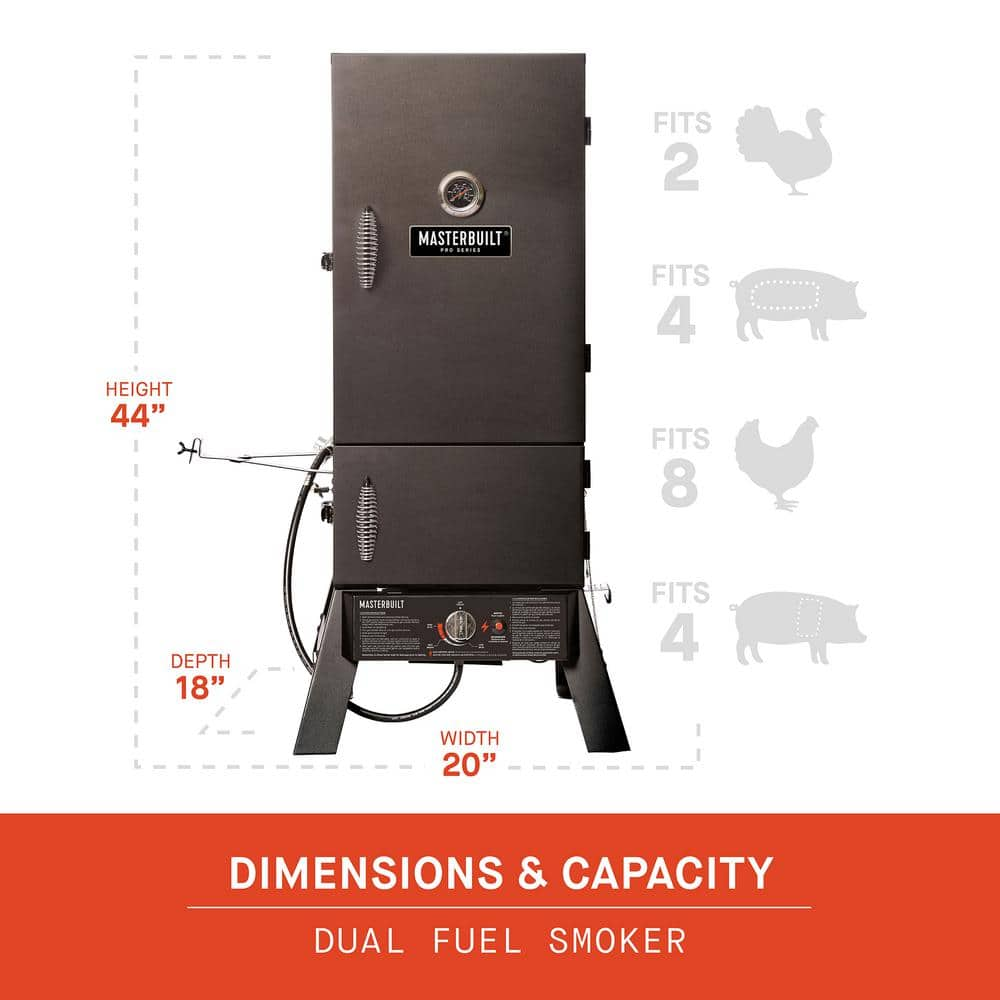 Masterbuilt Pro Series Dual Fuel Propane and Charcoal Smoker in Black Plus Cover Bundle MB20315722