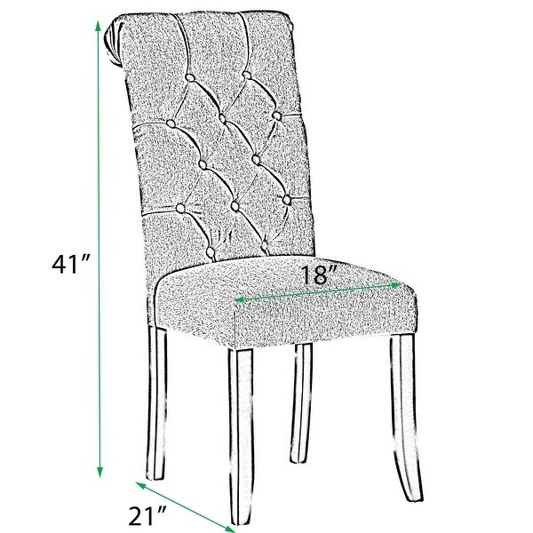 Set of 2 Dining Chairs with Button Tufted Upholstery， Sturdy Wood Frame Side Chair with Slightly Tapered Legs， Grey