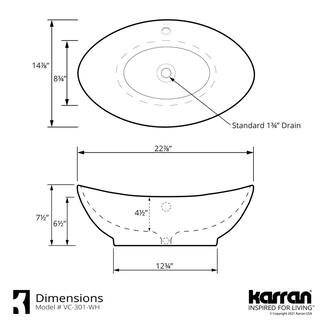 Karran Valera 23 in. Vitreous China Oval Vessel Bathroom Sink in White with Overflow Drain VC-301-WH