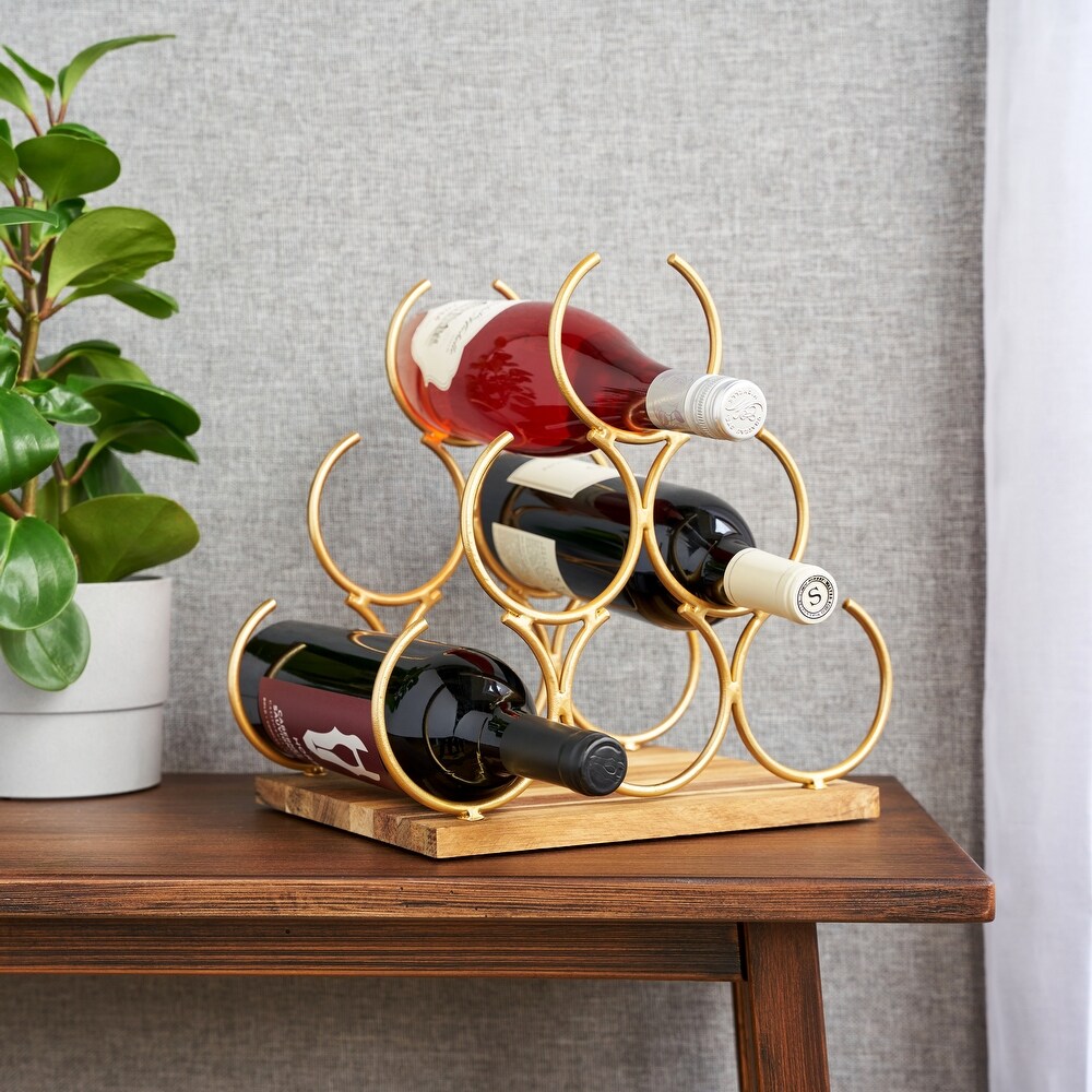 Twine Pyramid 6 Bottle Wood Wine Rack  Holds 6 Standard Wine Bottles  Wood Base  Gold