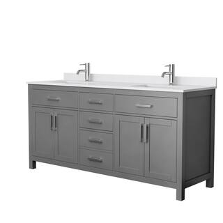 Wyndham Collection Beckett 72 in. W x 22 in. D Double Bath Vanity in Dark Gray with Cultured Marble Vanity Top in White with White Basins WCG242472DKGWCUNSMXX