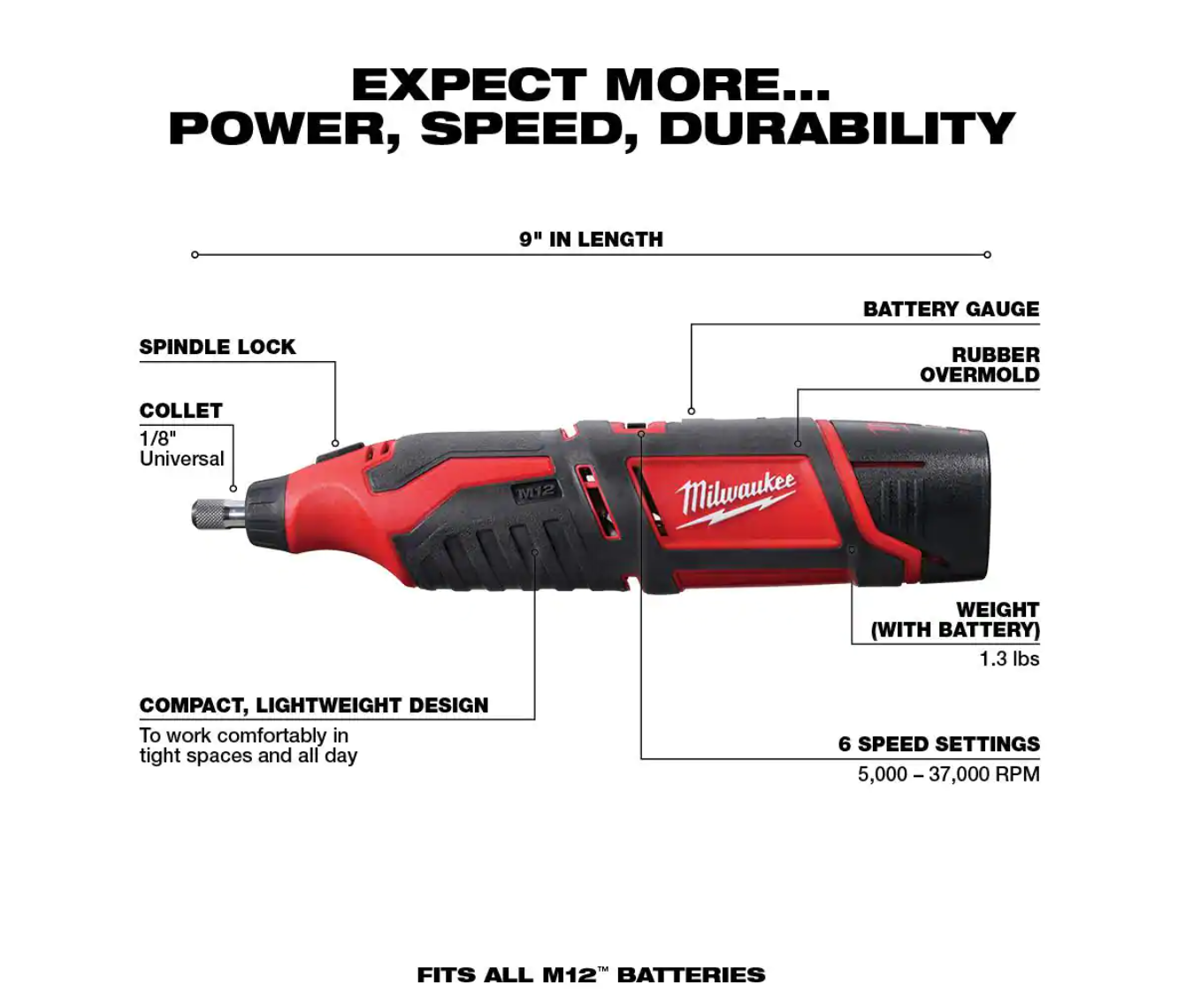 Milwaukee 2415-20-2460-20-48-11-2460 M12 12V Lithium-Ion Cordless 3/8 in. Right Angle Drill with M12 Rotary Tool and 6.0 Ah XC Battery Pack