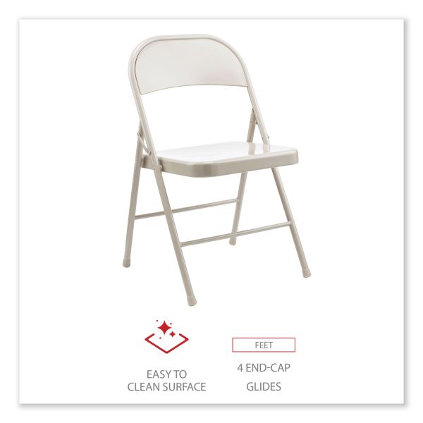 Alera Armless Steel Folding Chair， Supports Up to 275 lb， Taupe Seat， Taupe Back， Taupe Base， 4/Carton