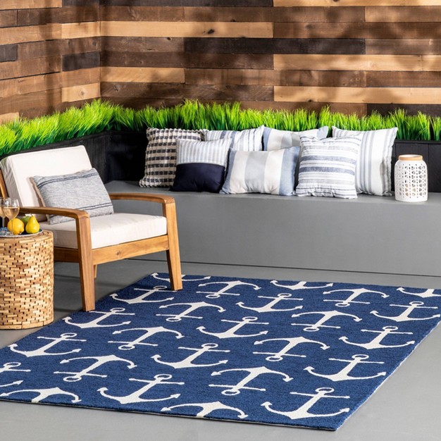 Hand Hooked Despina Indoor outdoor Rug Navy Nuloom