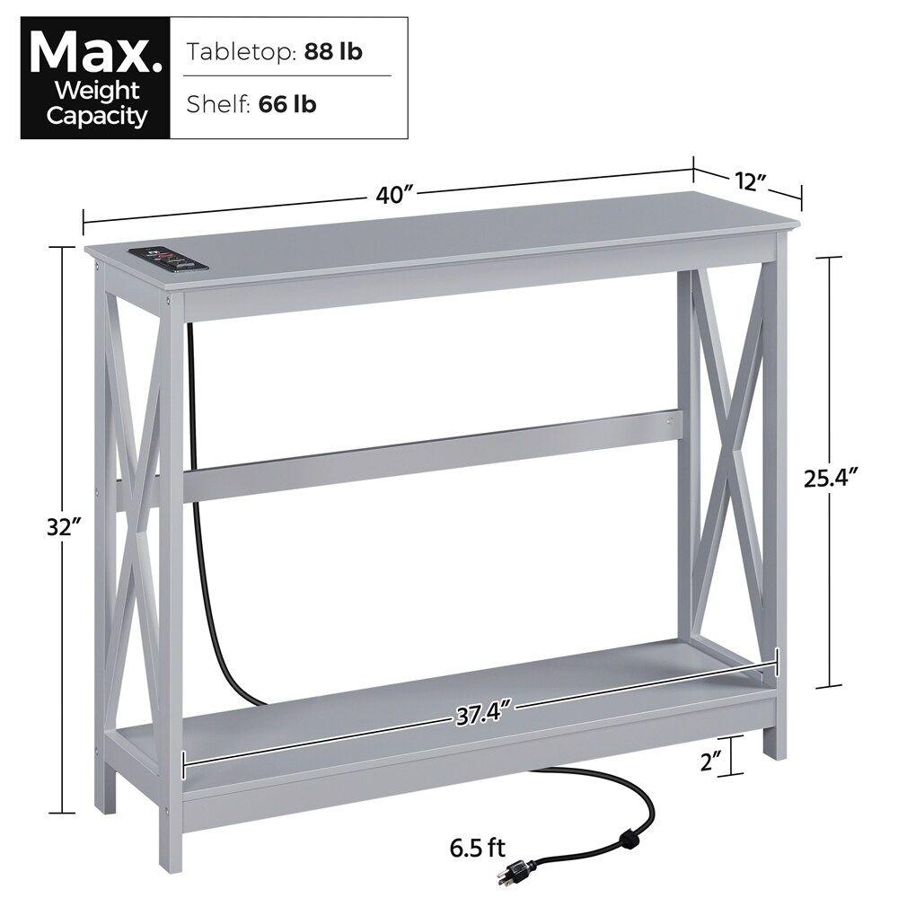 Yaheetech 2 Tier Narrow Sofa Table with Outlet Industrial Long Console Table