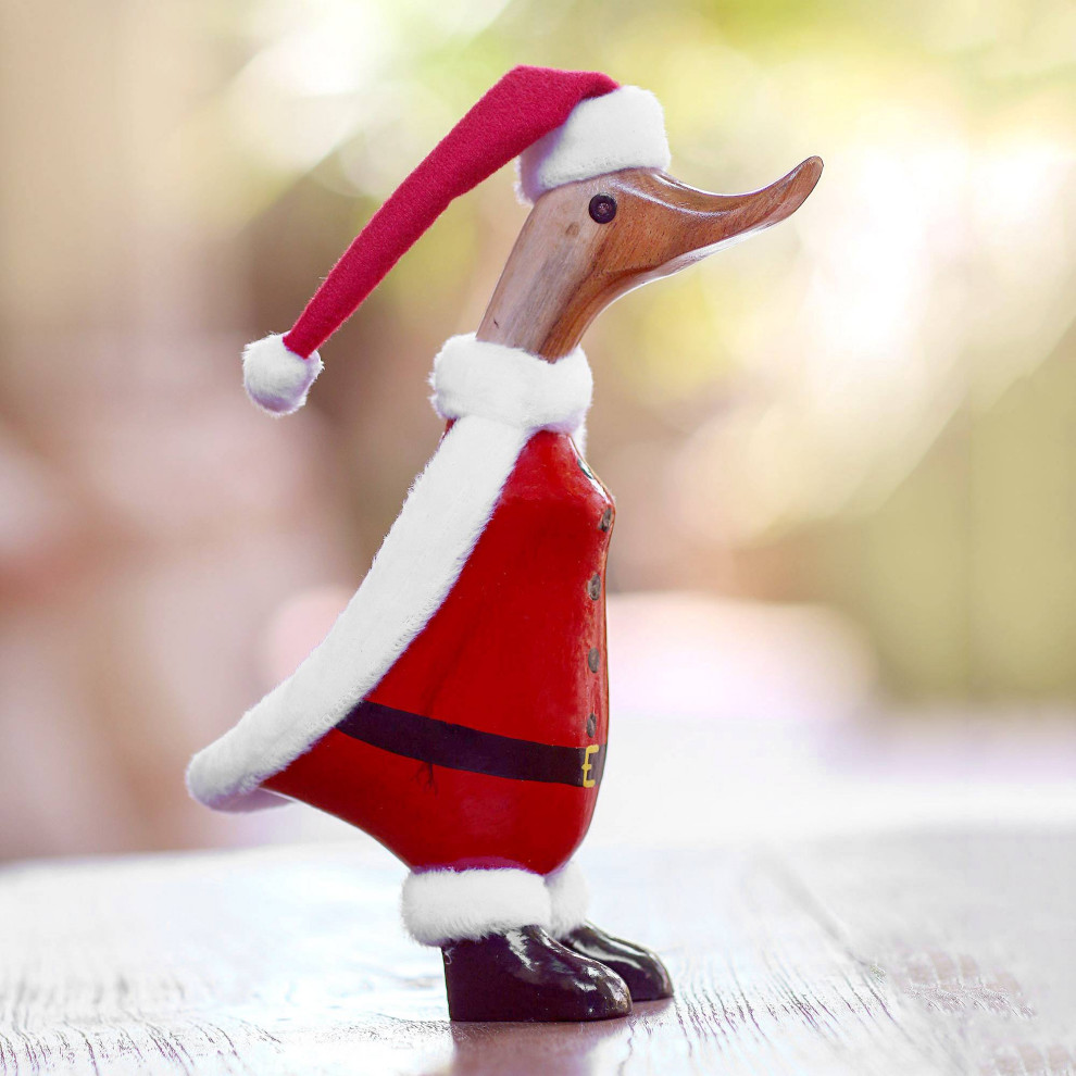 Novica Handmade Santa Duck Bamboo Root And Wood Figurine   Holiday Accents And Figurines   by NOVICA  Houzz