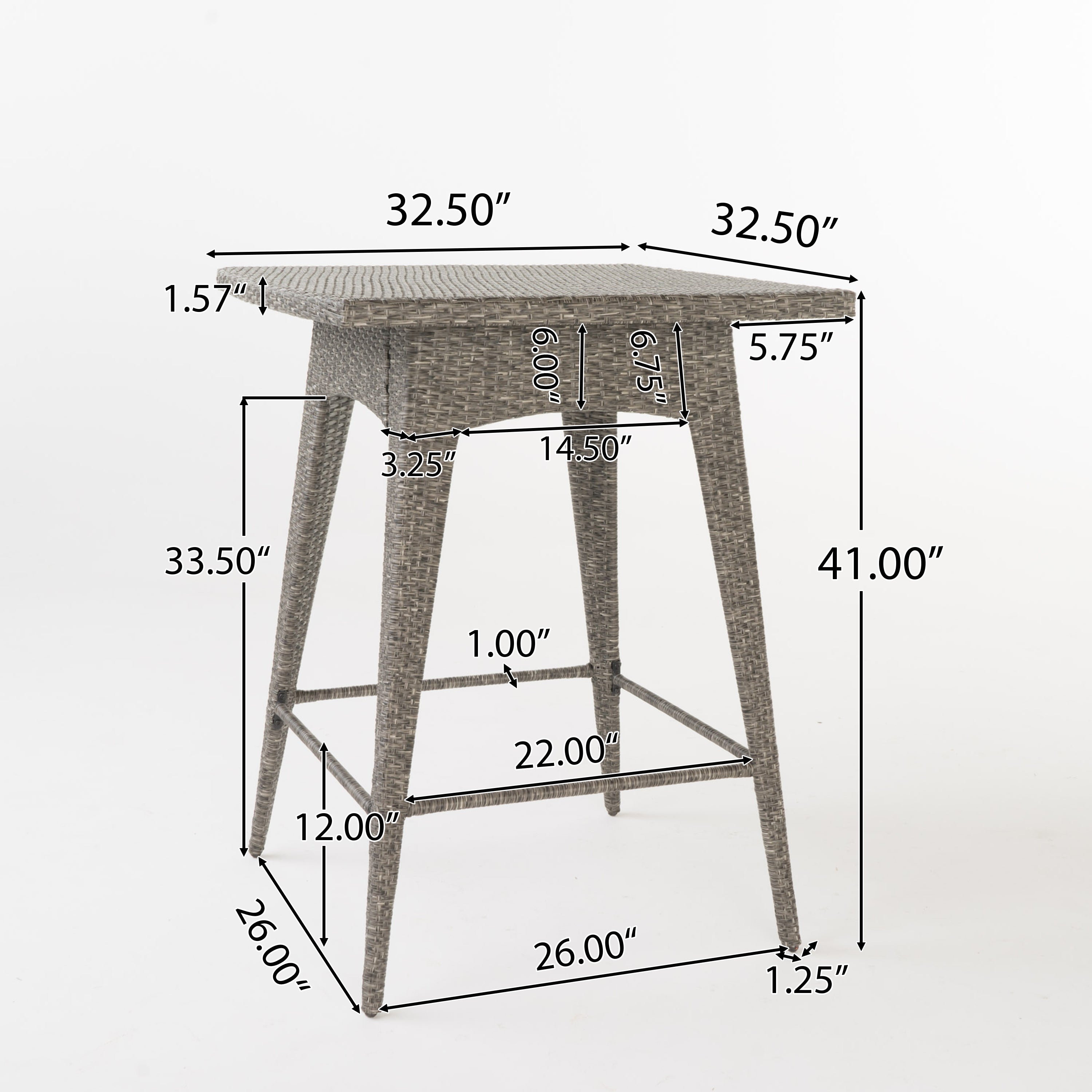 Budva Outdoor Gray Wicker Bar Table