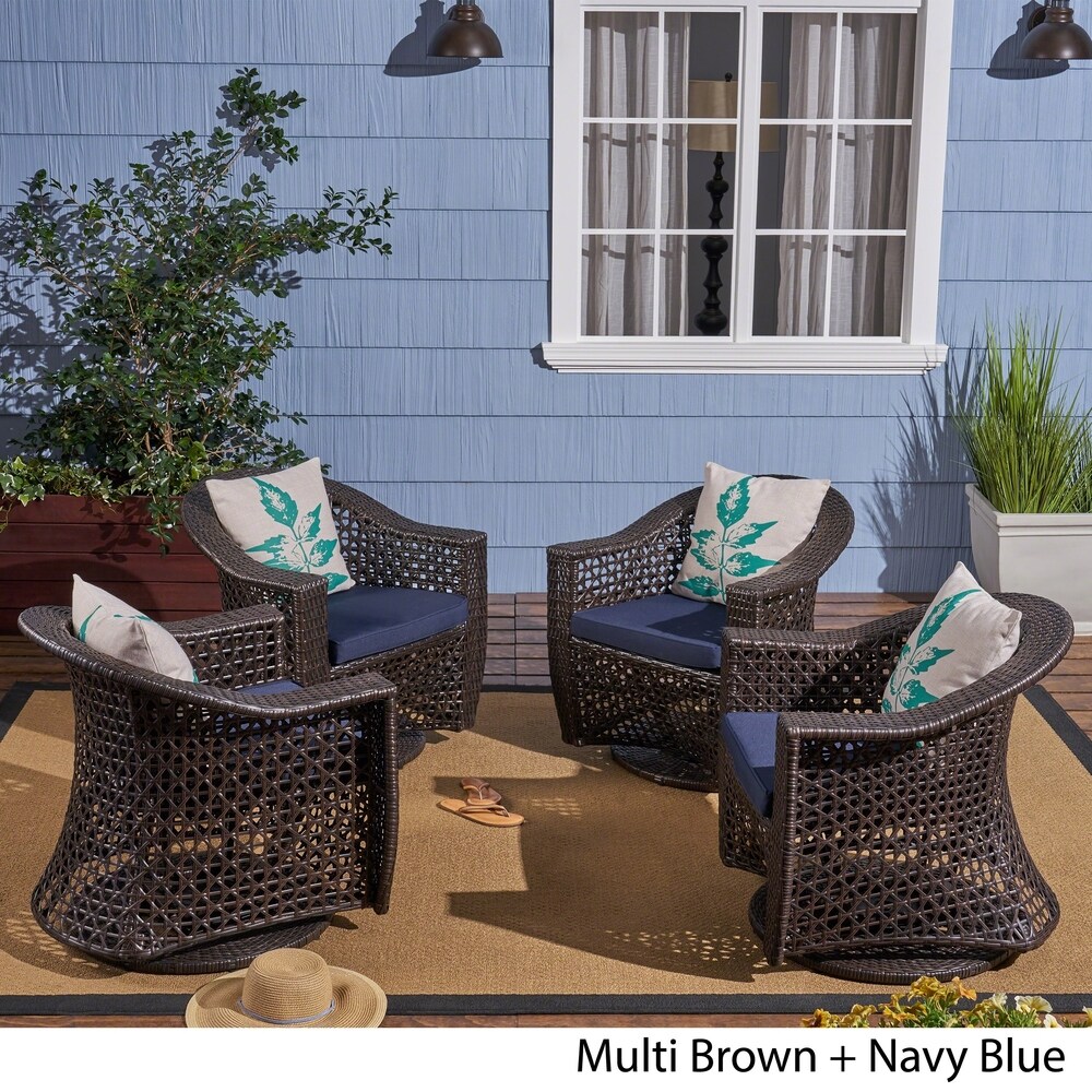 Big Sur Outdoor Wicker Swivel Chairs with Cushions (Set of 4) by Christopher Knight Home