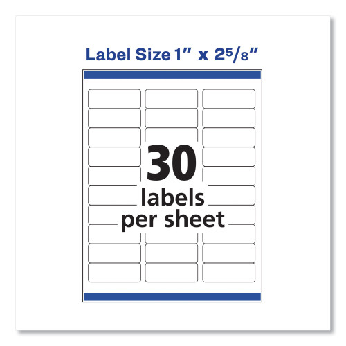 Avery Easy Peel White Address Labels w/ Sure Feed Technology， Inkjet Printers， 1 x 2.63， White， 30/Sheet， 100 Sheets/Box (8460)