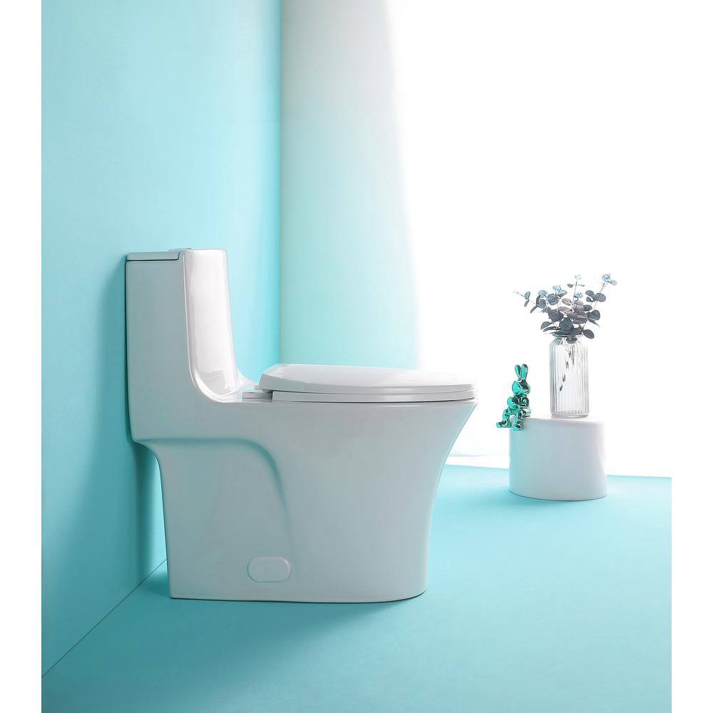 HOMEMYSTIQUE One-Piece 1.11.6 GPF Dual Flush Elongated Toilet in White Seat Included N-W1573101061