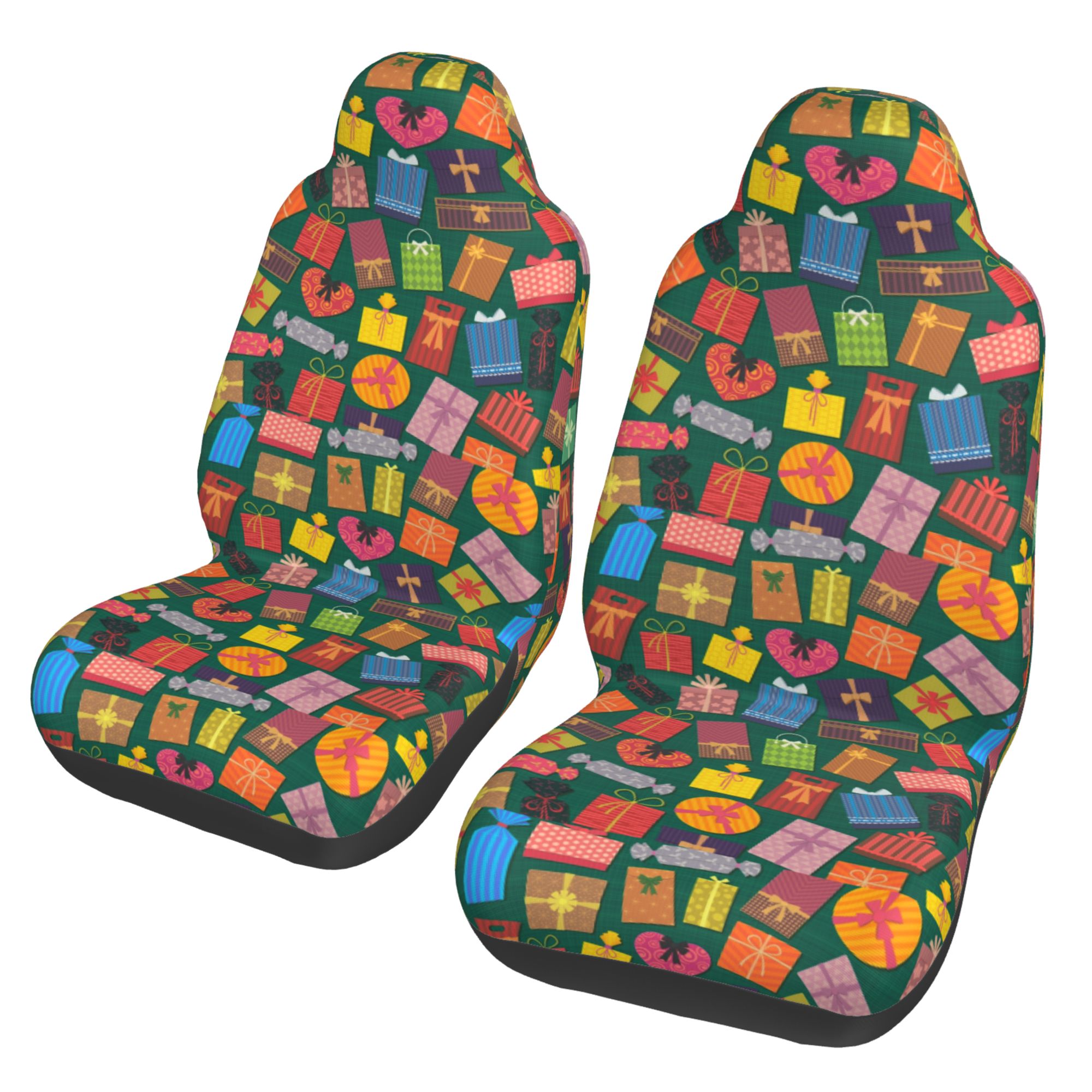 ZICANCN Car Seat Covers Front Seats Only，Colorful Gift Box Pattern Automotive Seat Covers Protectors for Cars Trucks Suv 2 Pack