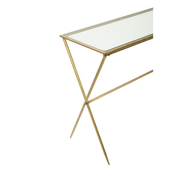 Gold Metal Slim Console Table with Glass Top