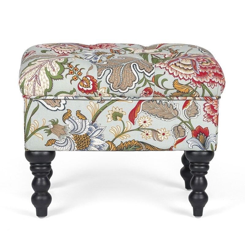 Adeco Ottoman Stool Tufted Foot Rest Fabric Floral Vanity Stool