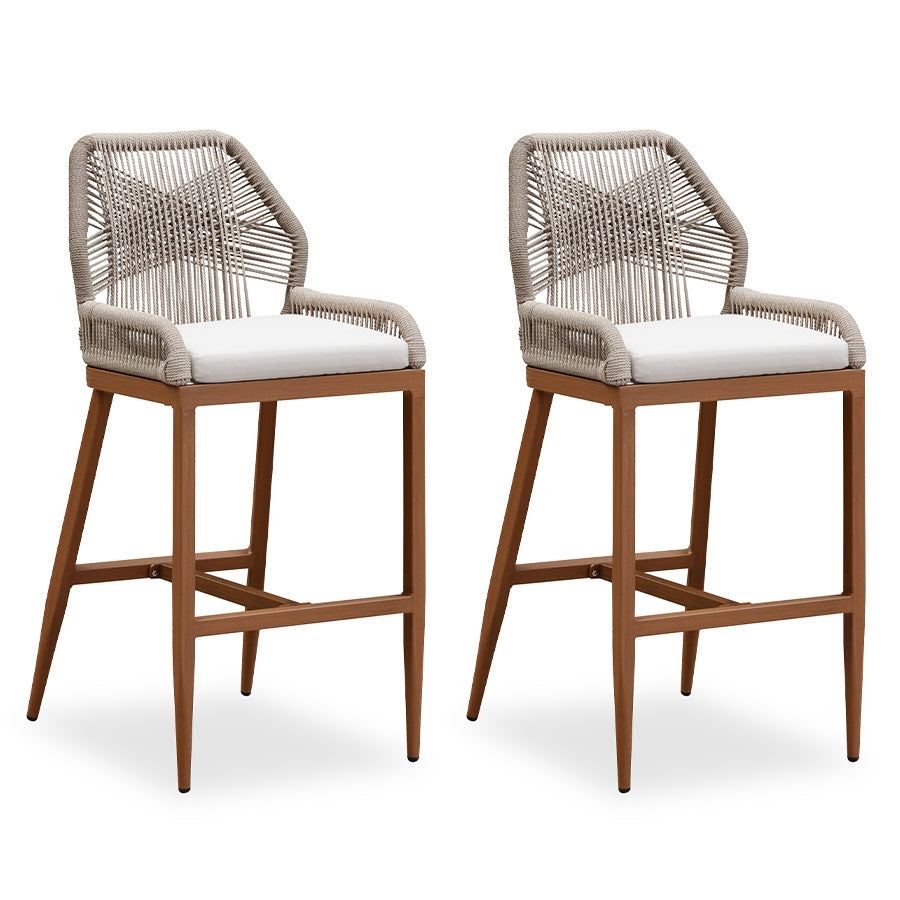 PURPLE LEAF Patio Sunbrella Bar Stools Set of 2  Rattan Bar Aluminum Bar Stool Outdoor Barstools with Back and Cushion for Garden Kitchen Island