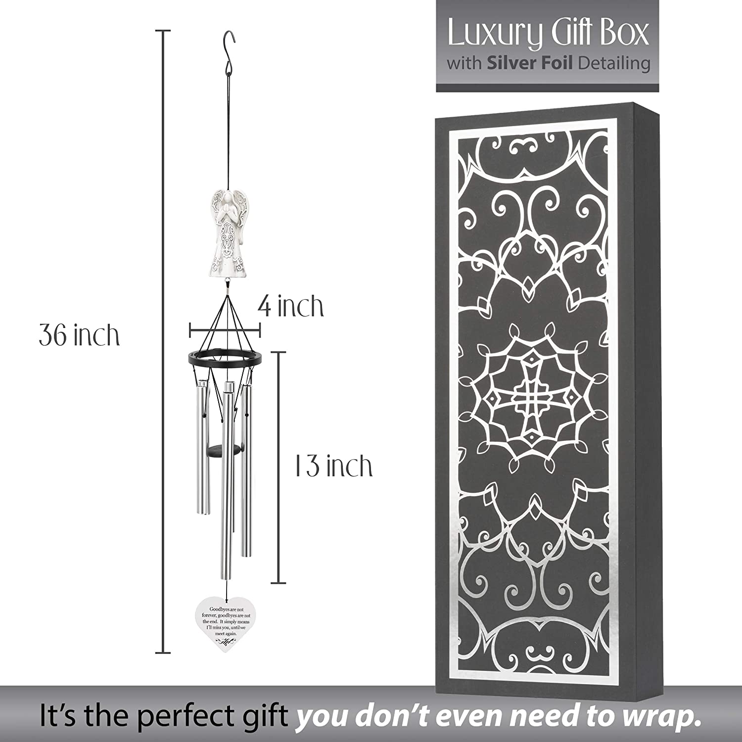 Memorial Wind Chimes with Celtic Angel and Heart - Goodbyes are Not Forever - Sympathy Gifts