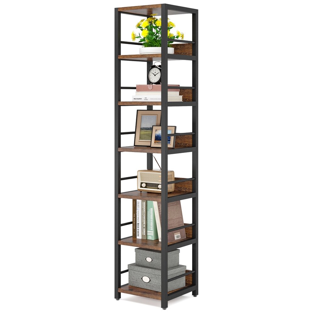 Wood and Metal 75 Inch Corner Shelves  Multipurpose Storage Shelf Organizer Rack for Small Spaces   Rustic Brown