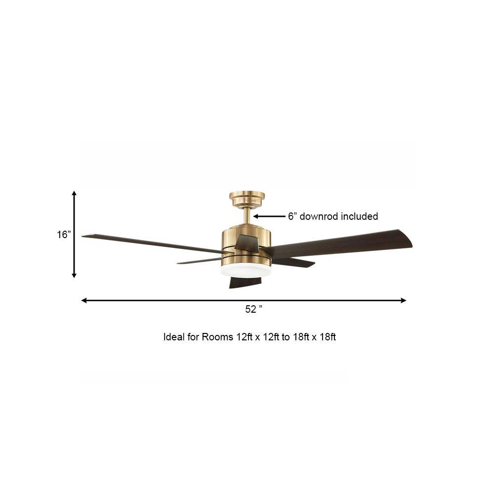 Home Decorators Collection Hexton 52 in. Indoor Integrated LED Brushed Gold Ceiling Fan with Light Kit Remote Control and 6 Reversible Blades 56024