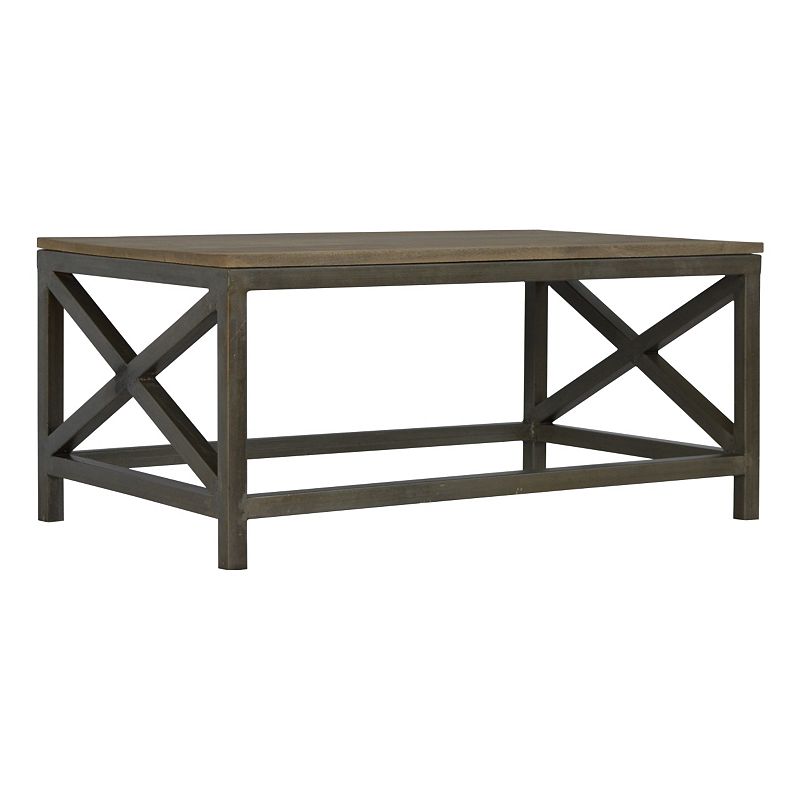 Industrial Coffee Table with Criss Cross Metal Design