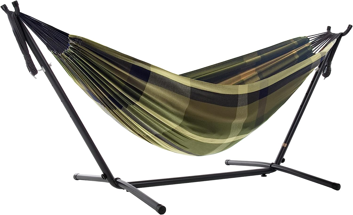 Double Cotton Hammock with Space Saving Steel Stand, Tropical (450 lb Capacity - Premium Carry Bag Included)