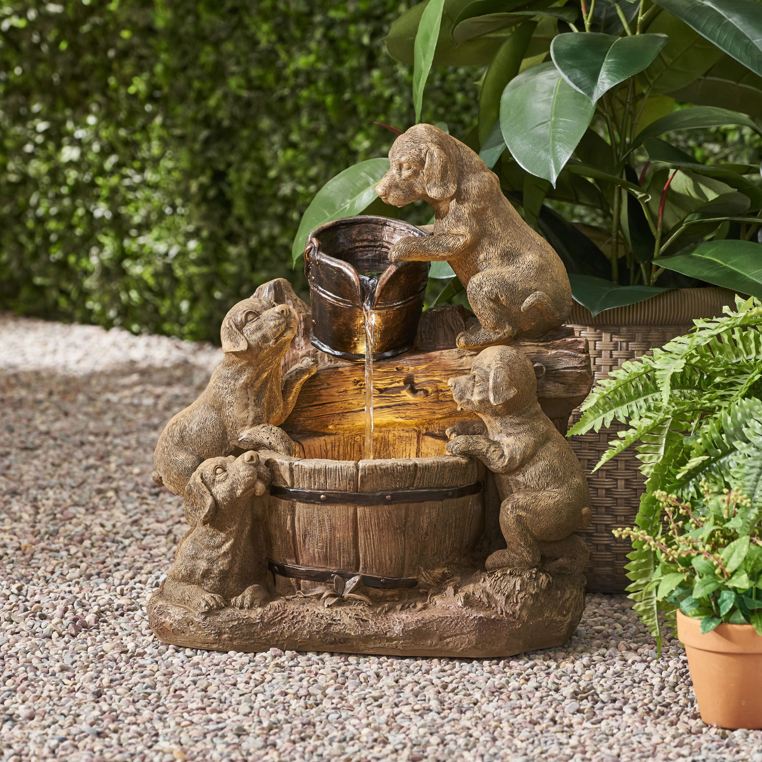 Tignall Outdoor Puppy Fountain, Light Brown