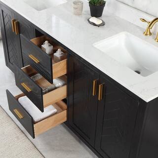 Altair Gazsi 72 in. W x 22 in. D x 34 in. H Bath Vanity in Black Oak with Grain White Composite Stone Top 543072-BO-GW-NM