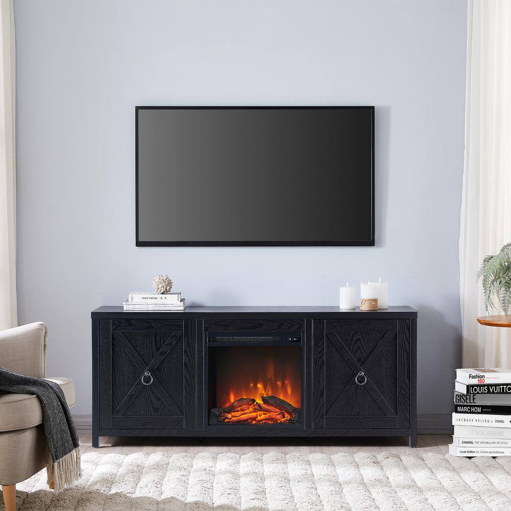 MeyerCross Granger 58 in. Black TV Stand Fits TV's up to 65 in. with Log Fireplace Insert TV1092