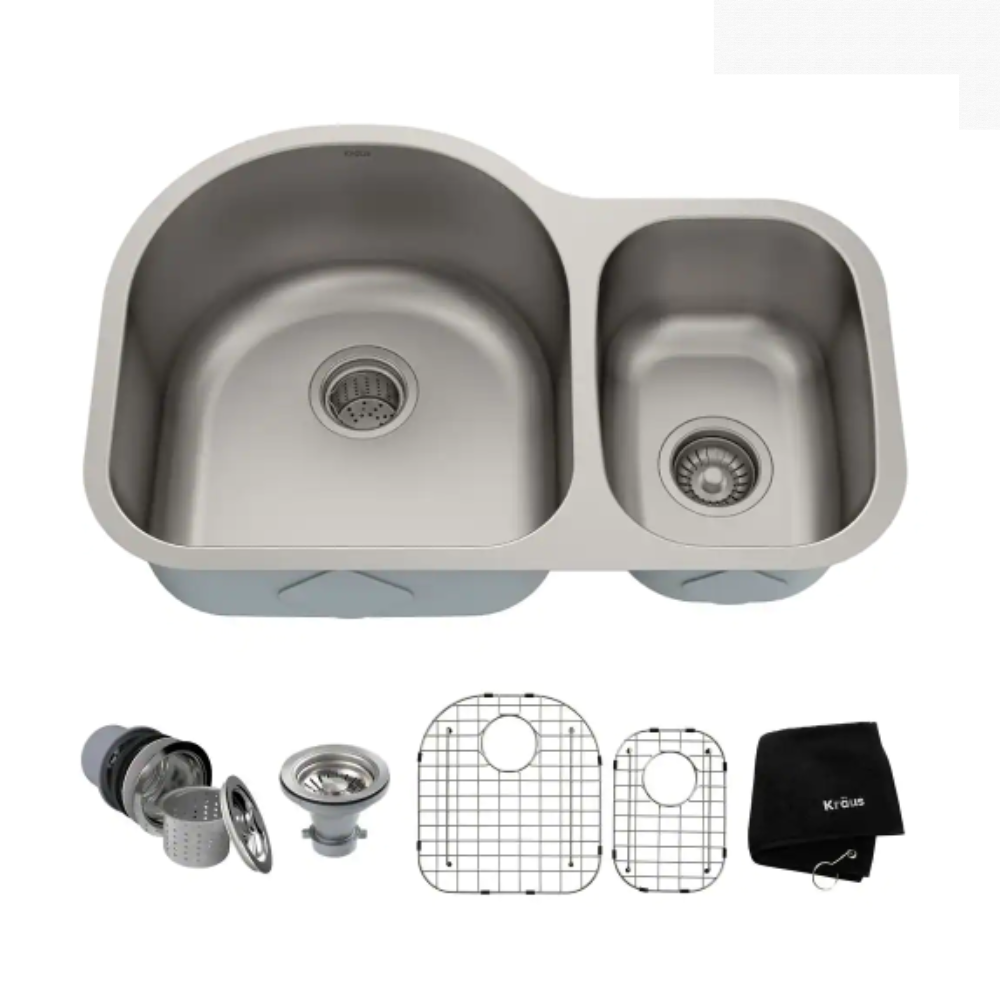 Kraus Premier Undermount Stainless Steel 30 in. 60/40 Double Bowl Kitchen Sink