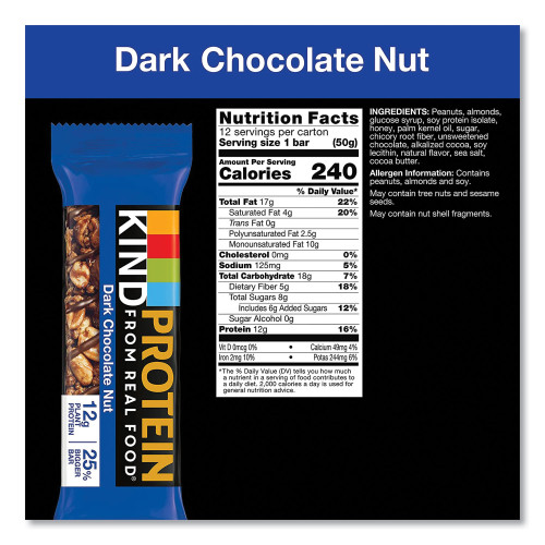 KIND Protein Bars， Double Dark Chocolate， 1.76 oz， 12/Pack (26036)