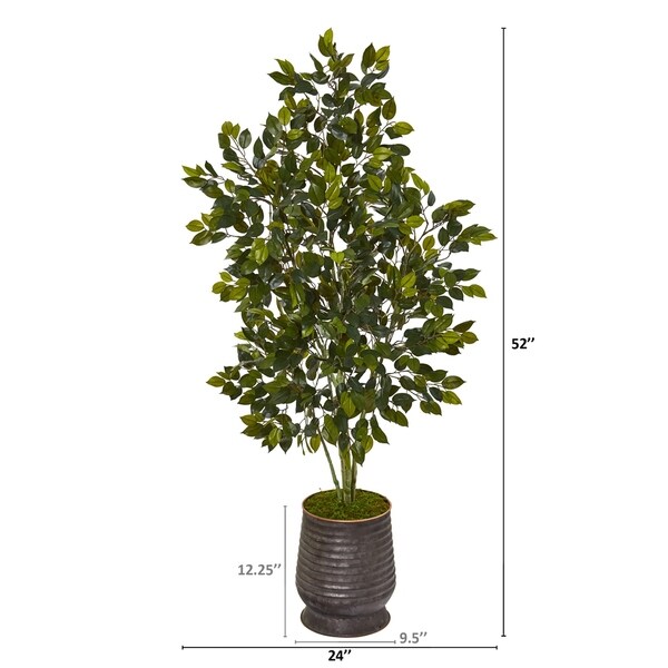 52 Ficus Artificial Tree in Ribbed Metal Planter