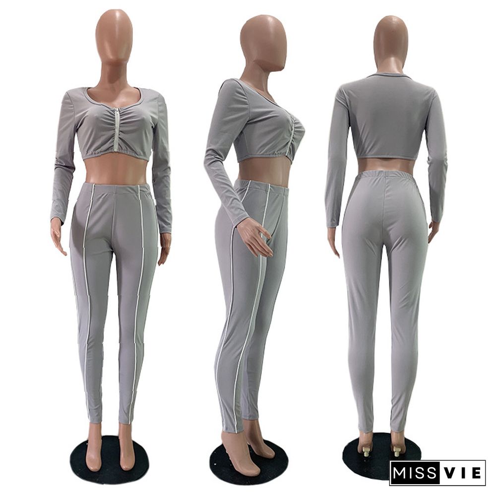 Pure color Stitching Cropped T-shirt Sweatpants Two-piece Set