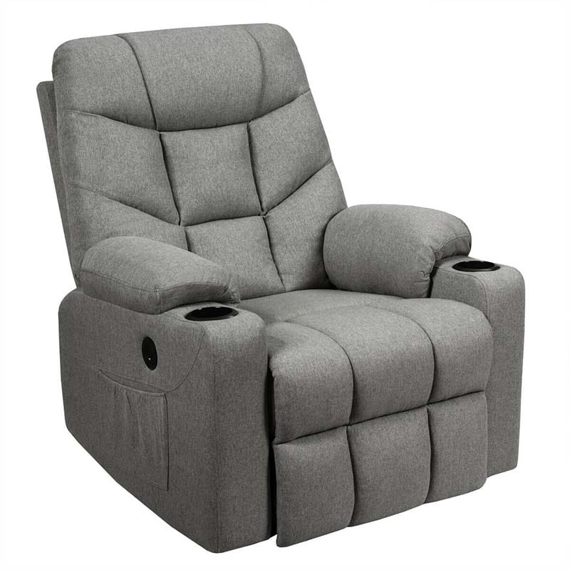 Heated Power Lift Recliner Fabric Massage Reclining Sofa, Elderly Lift Chair with 8 Point Massage, 2 Side Pockets Cup Holders, USB Port